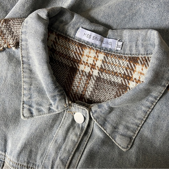 Miss Sparkling | Plaid and Denim Button-Up Jacket - Picture 6 of 6